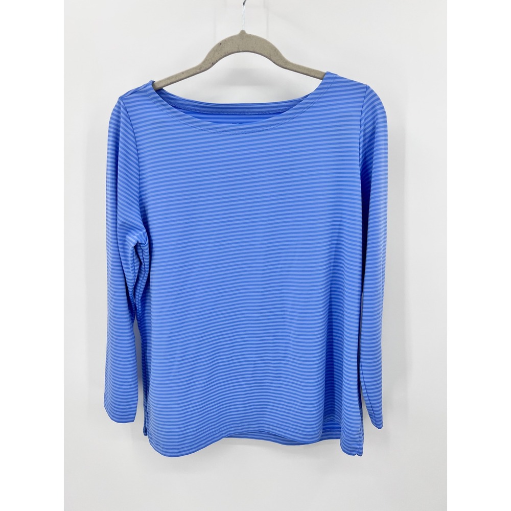 Vineyard Vines Sankaty Long Sleeve Striped Boat Neck Top Blue Womens XL